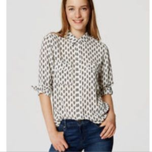 LOFT Printed Utility Blouse - Black & White - Petite Small